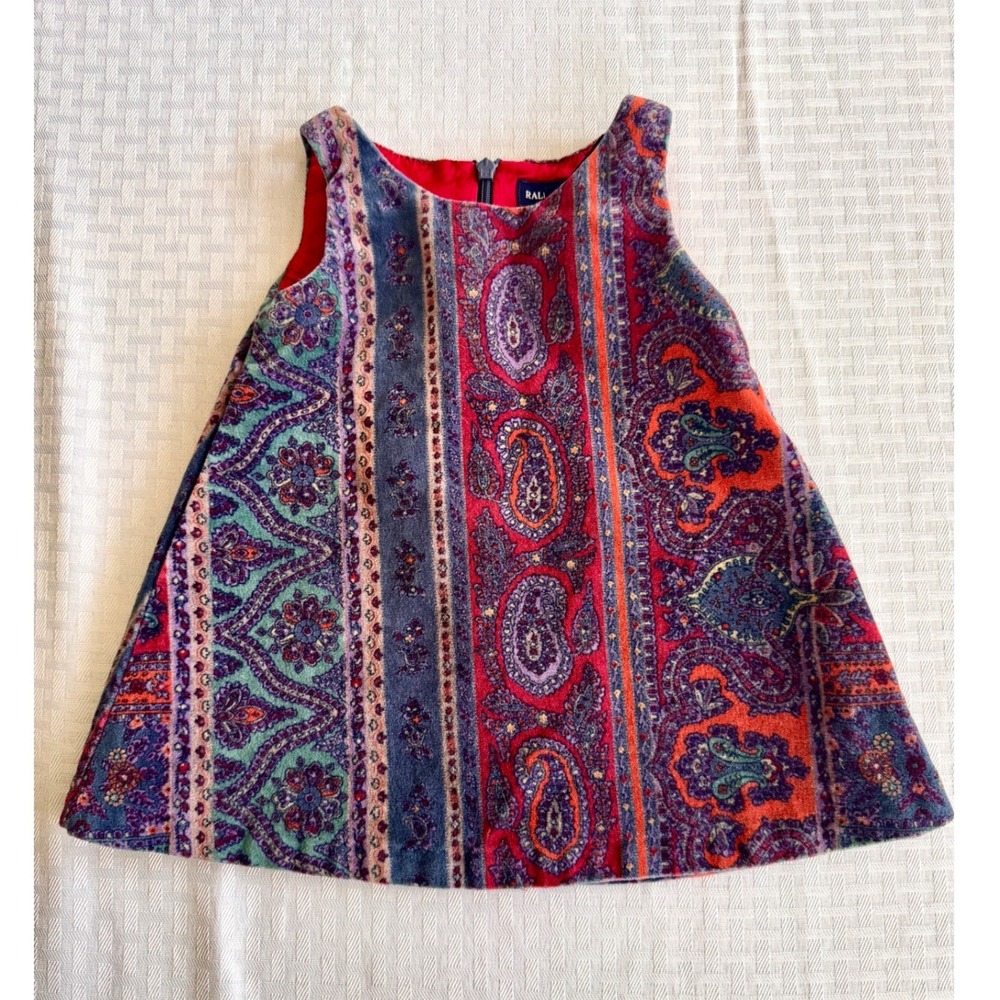 Ralph Lauren Baby Girl Paisley Dress 9M Vintage Red Purple RD420474